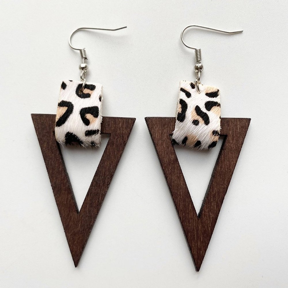 Leopard Print Wood Earrings